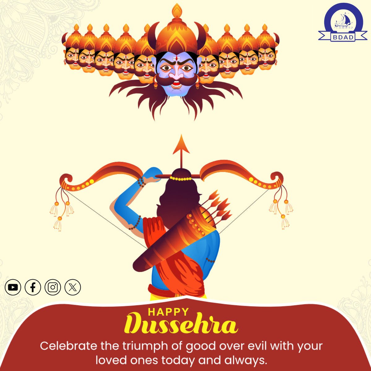 balasoredadd's tweet photo. Happy Dussehra to All Our Dear Members! 

We pray that all evils—be it ignorance, injustice, or exclusion—are vanquished, and that divine blessings guide each of you toward peace, prosperity, and purpose.

With heartfelt wishes,  
@balasoredeaf 

#happydussehra2025 https://t.co/Y5p7Z0NATX