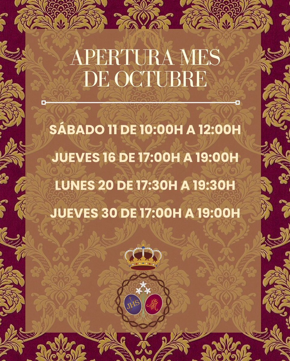 Compartimos los horarios de apertura de la Casa de Hermandad durante este mes de octubre.