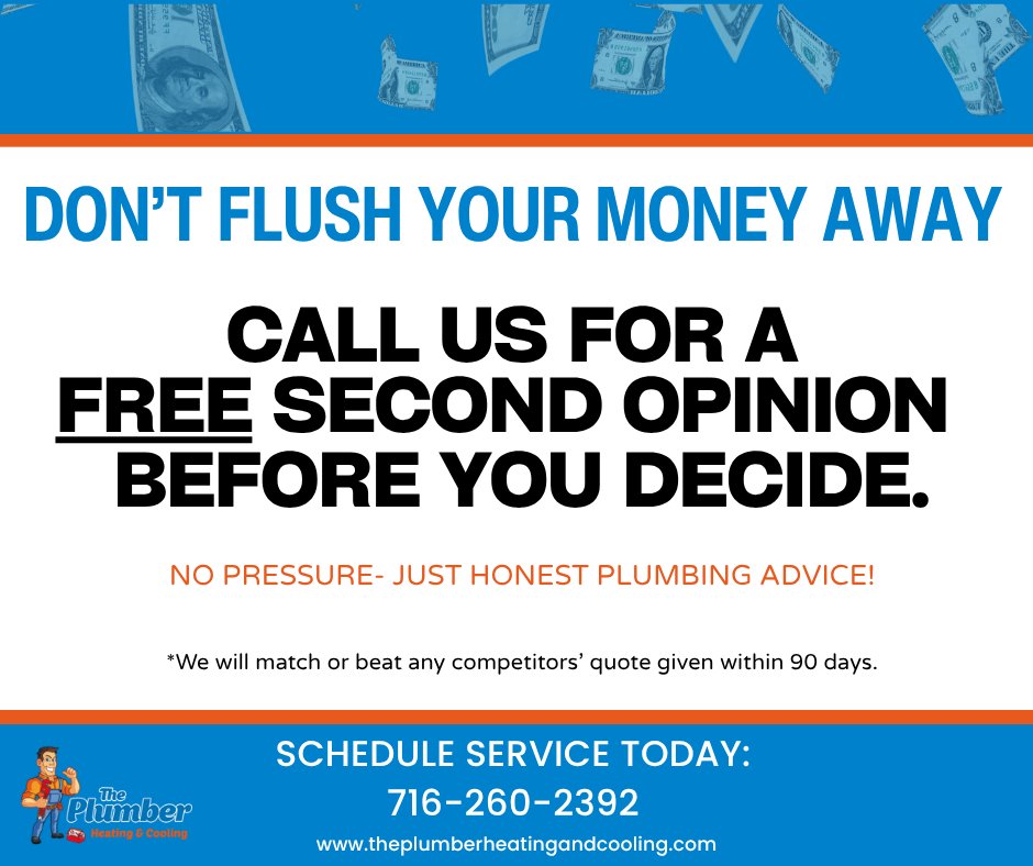 Need a Second Opinion on Plumbing or HVAC? 🧑‍🔧

When another company tells you it’s time for an expensive repair or full replacement, you deserve the truth. At The Plumber Heating &amp; Cooling, we’ve been serving Western New York for over 18 years, and we believe in honest,