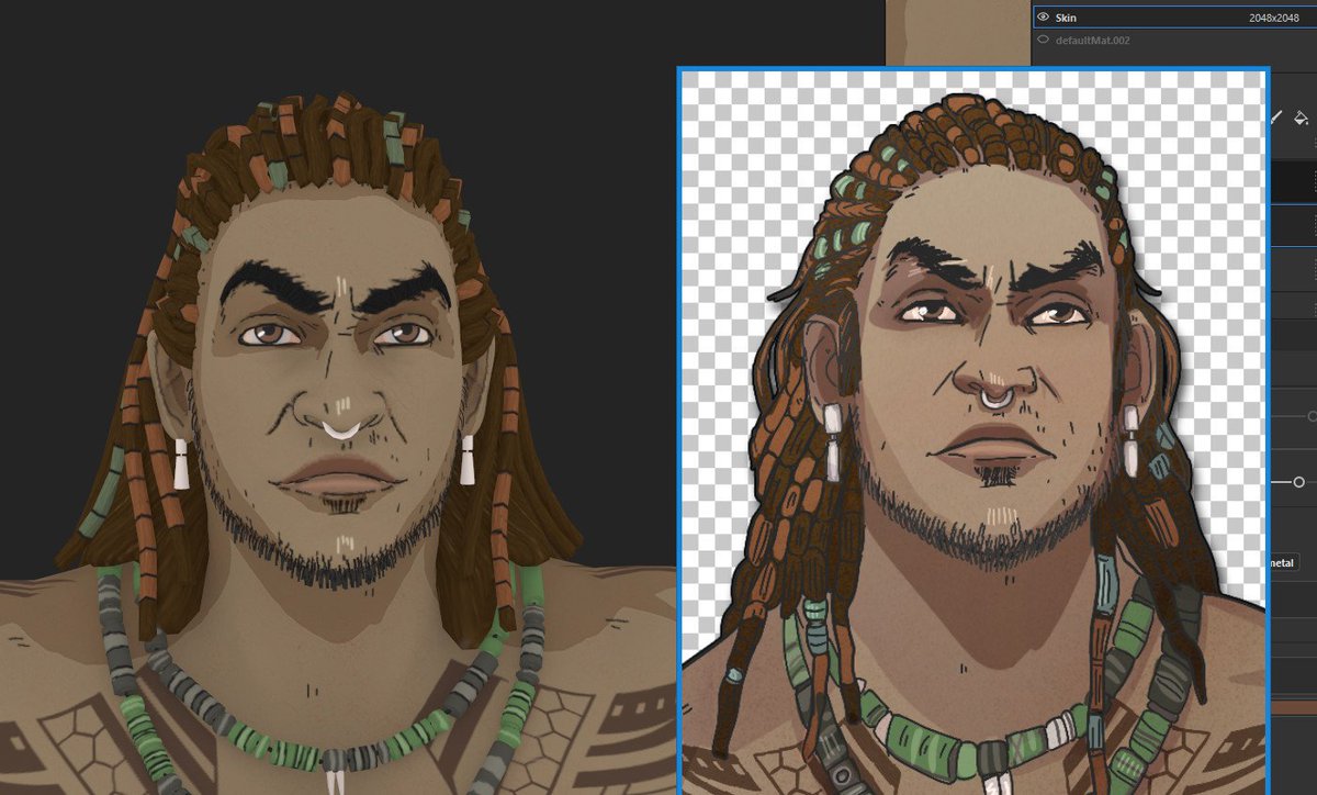 mechaniqe's tweet photo. We've been silent for too long. Will try to share stuff from our game. It's a #lovecraftian naval action game, where events are taking place in #Polynesia.

Attached is a character from the game (WIP), along with concept art for him.

#madnessafloat #indiegame #gamedev https://t.co/UIr2OylmTz