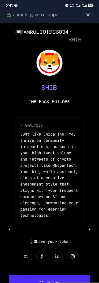 🚀 Just explored my results on the Coinology VIBE App via <a href="/vana/">vana</a> 🌐  
Loving the insights &amp; the unique experience! 🔥  
#Vana #CoinologyVIBE