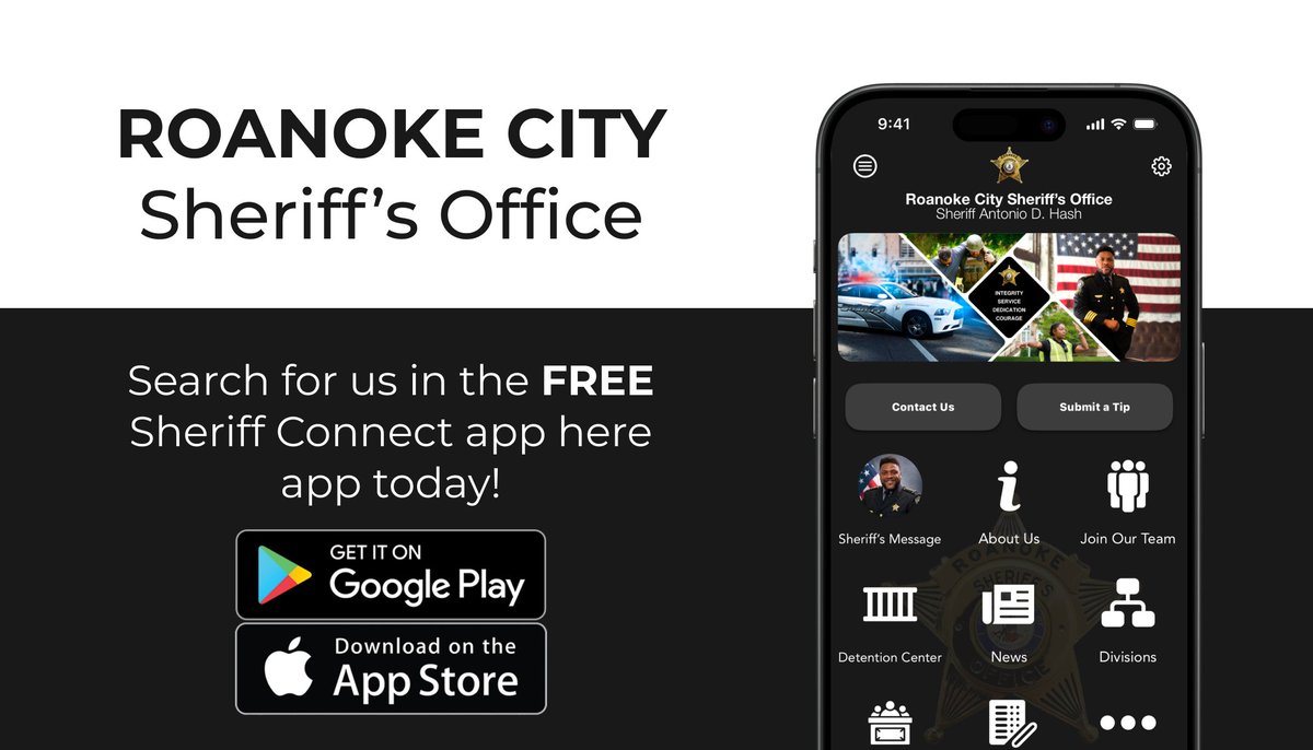 🚨 New from the Roanoke City Sheriff’s Office: Our official mobile app is here!

📍Check if a loved one is incarcerated
📍Learn how to communicate or add commissary   funds
📍Get real-time alerts on visitation changes, new programs &amp; more
📍Download today &amp; stay connected!