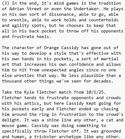MattD_SC's tweet photo. On Orange Cassidy; symbols and conventions in pro wrestling, using the 10/1/25 Dynamite match with Kyle Fletcher as a quick case study to highlight what some are too stubborn to see. https://t.co/pOLb6vZlfx