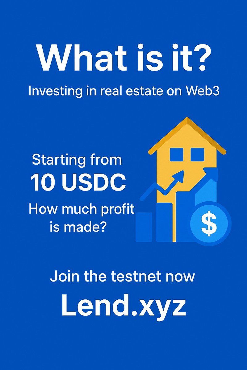 HammadS86252800's tweet photo. 🚀 Just tested @Lendxyz Testnet!
With only 10 USDC, I explored tokenized real-estate bonds backed by real assets 🏠 earning 8–15% APR 

��� Cross-chain (LayerZero)
✅ Stable yield, fully compliant
✅ Smooth dashboard experience

👉 Try now: https://t.co/9aloI6lgVb
#Lendxyz #DeFi https://t.co/ufL75jTeEc