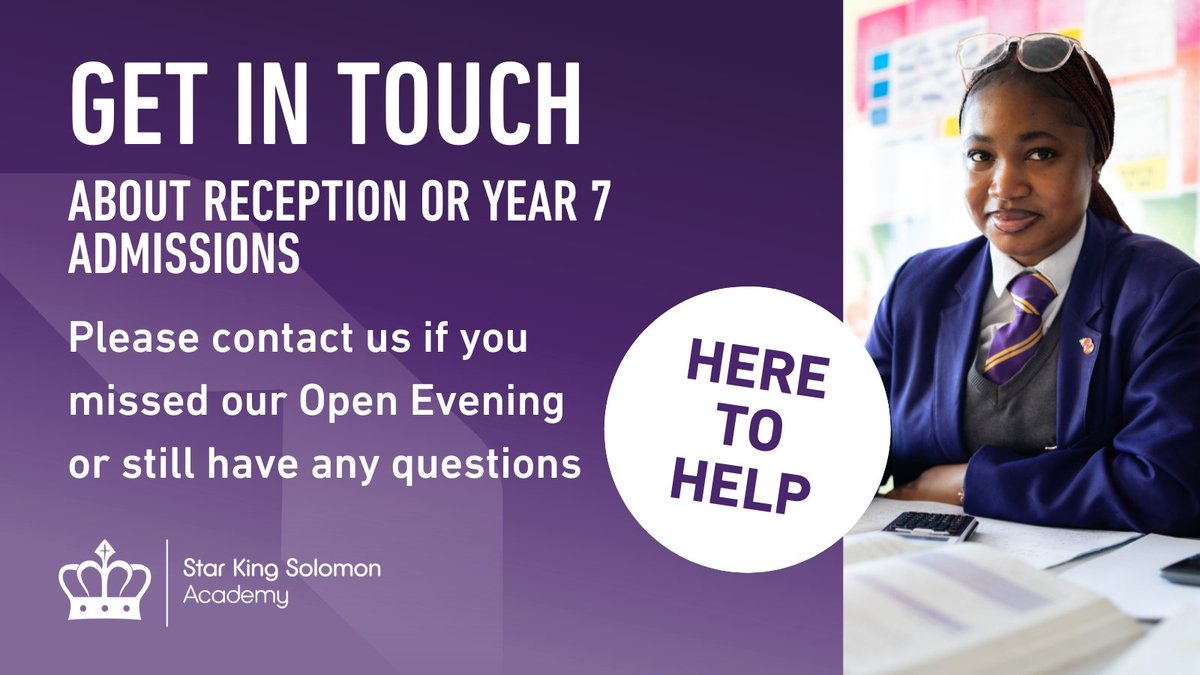 If you've been unable to attend our Open Events or still have any queries about the admissions process, please get in touch. 

We'll be happy to answer your questions.

📧 info@starkingsolomon.org
☎️ 0121 357 1905
ℹ️ starkingsolomon.org/information/ad…

#WeAreStar #OpenEvening