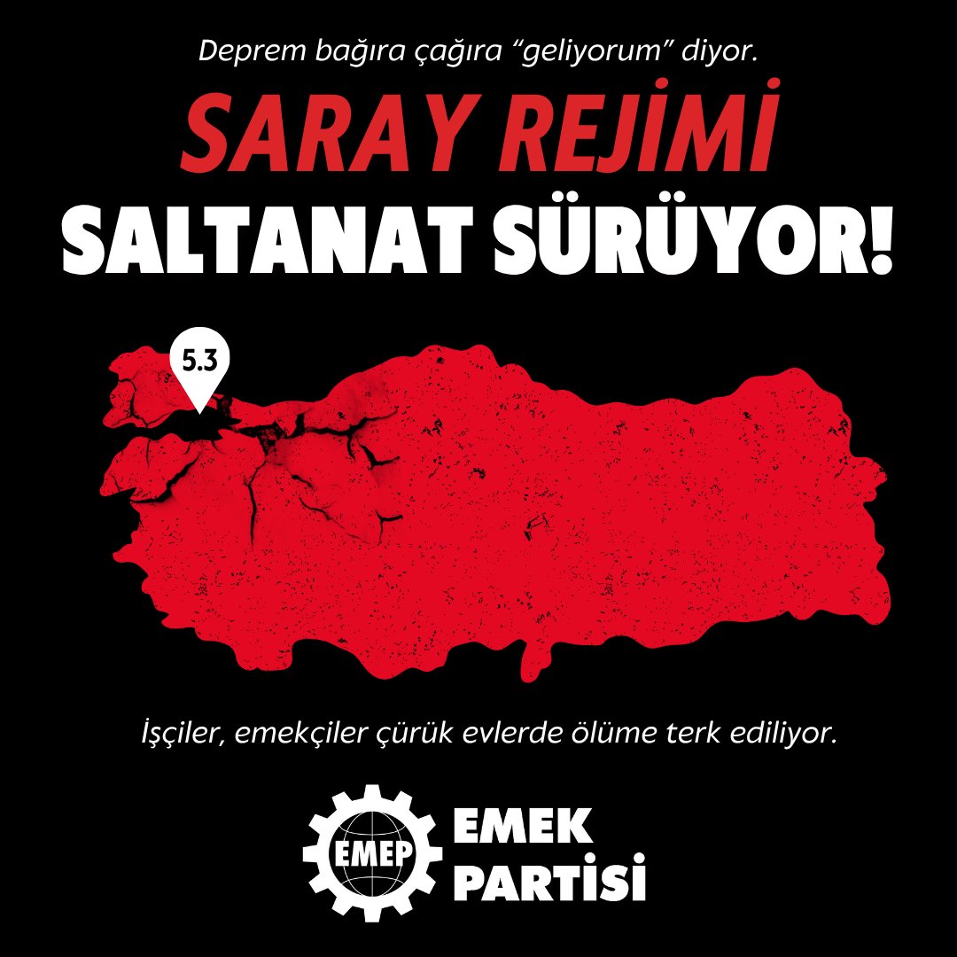 #Deprem!

Marmara 5.3 ile sallandı!

Geçmiş olsun Marmara!

Deprem bağıra çağıra "geliyorum" diyor. Barınacak konut, toplanacak alan yok!

Ülke yönetimi hiçbir önlem almıyor. Can ve mal güvenliği nerede?

Deprem için önlem almayanlar, milyarlarca dolar ödeyerek savaş uçakları