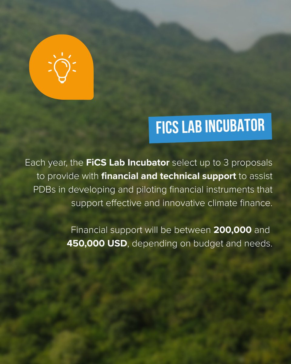 FinanceInCommon's tweet image. 💡 Climate finance needs your ideas… and the FiCS Lab Incubator can bring them to life.

For the second consecutive year, the FiCS Lab Incubator will select up to 3 proposals that support effective and innovative climate finance, with technical and financial support.

⏳ Public…