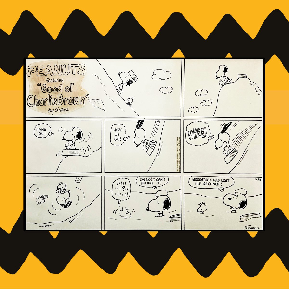Oct 2, 1950: Peanuts debuted. Today marks 75 years since its first appearance.

We’re offering a 1972 Peanuts Sunday original with Snoopy &amp; Woodstock in our Oct 16 Books &amp; Autographs Auction.

🔗 weiss.auction/auctions

#Peanuts #Snoopy #ComicArt