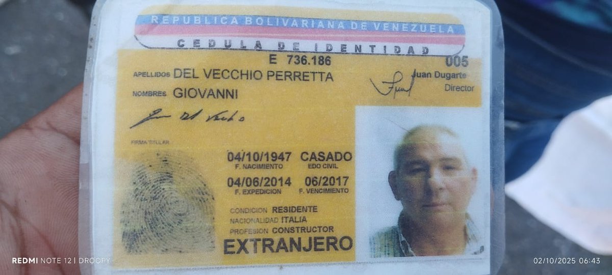 La víctima fue identificada como Giovanni Del Vecchio Perretta, 79 años edad. Era de nacionalidad italiana, dedicado al área de la construcción. Su cadáver fue trasladado a la morgue de Caña de Azúcar #Aragua.