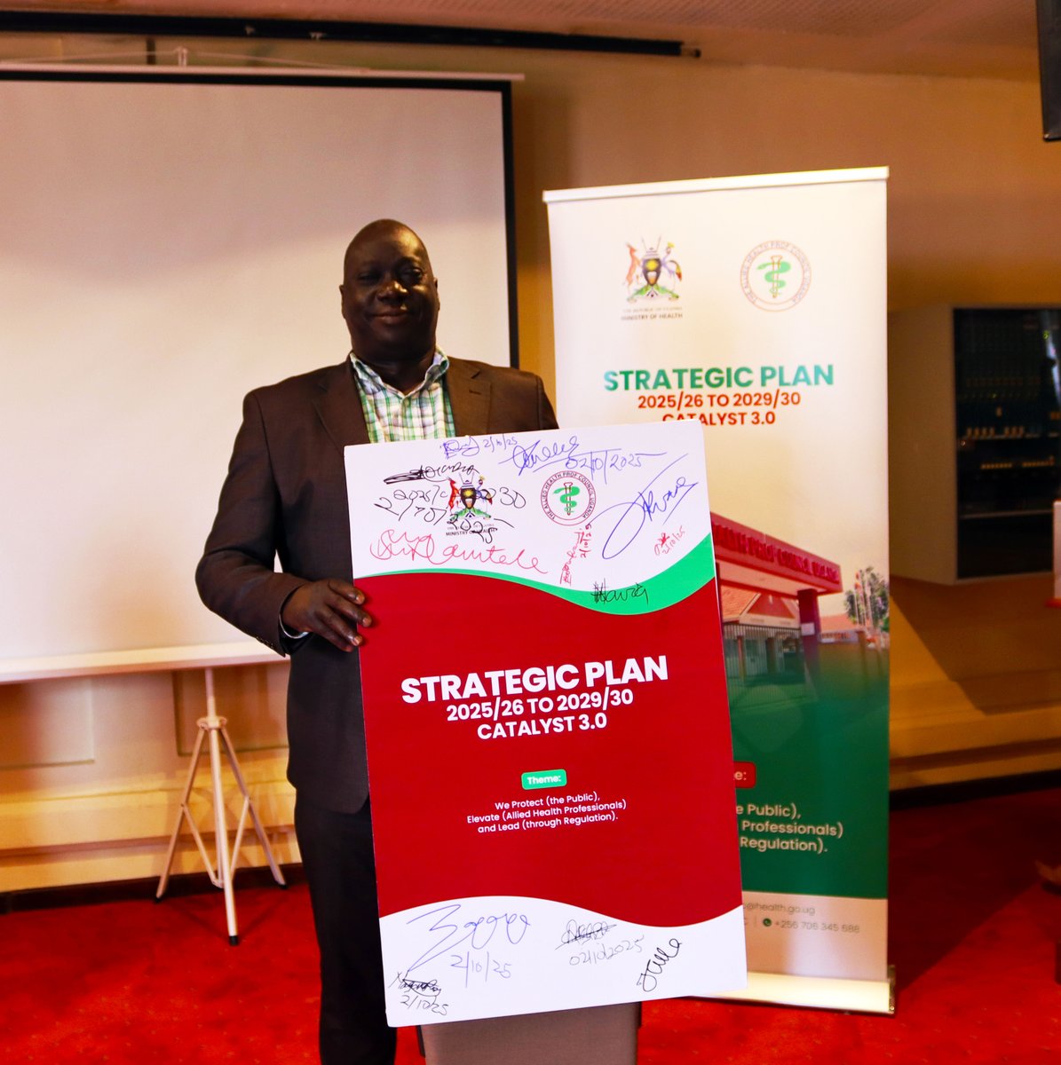 AHPC_Ug's tweet photo. We have launched the AHPC Strategic Plan 2025/26–2029/30 (CATALYST 3.0), unveiled today by our Governing Council Chairperson Prof. John Charles Okiria.📌 New Vision: “To be the leading health regulatory body in promoting public safety, ethical practice &amp; professional excellence." https://t.co/cYPUQb3JHf