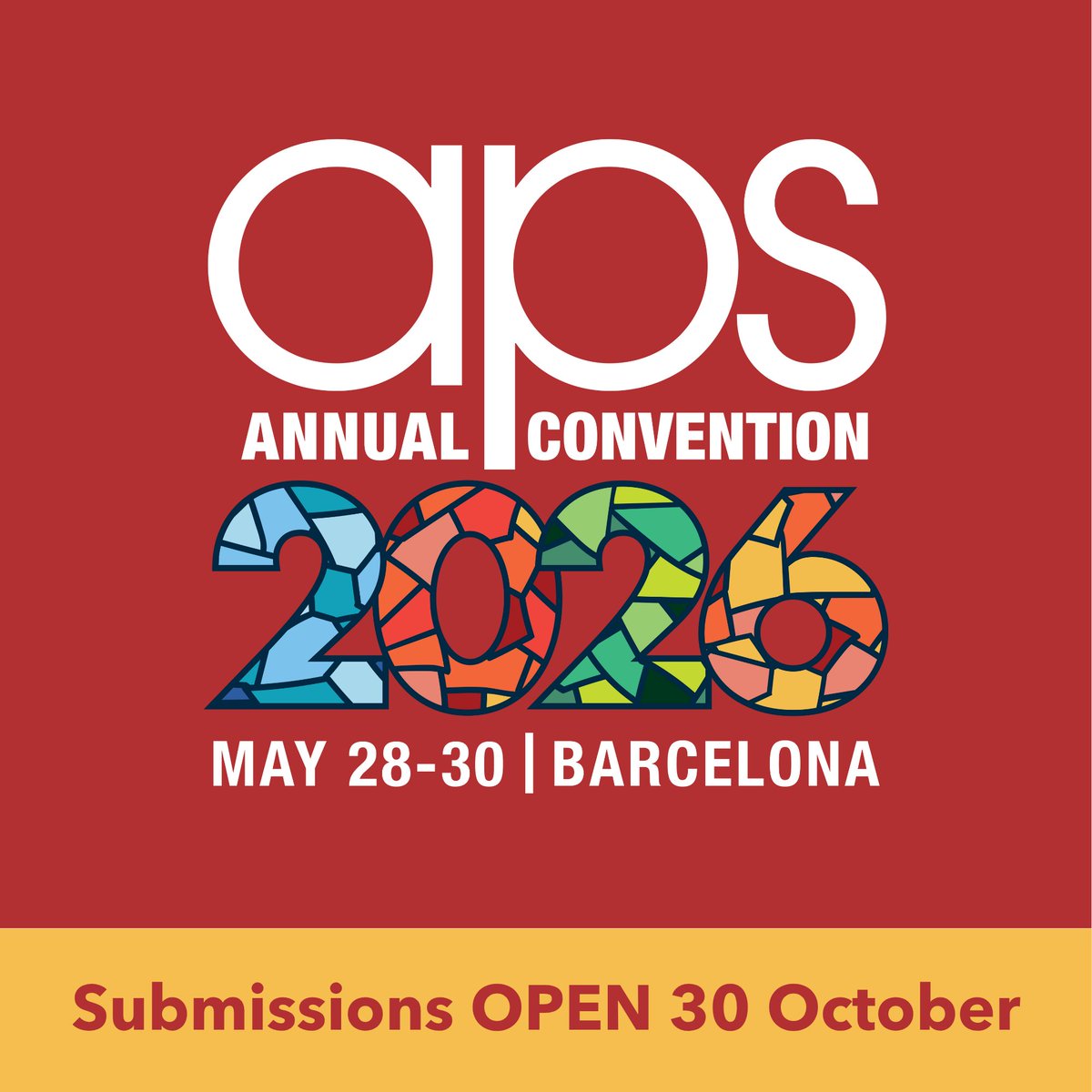 Submissions will OPEN 30 October for the 2026 APS Annual Convention taking place in Barcelona! (Closing 5 December) #APS26BCN

Learn more about the upcoming program and save the date psychologicalscience.org/conventions/20…