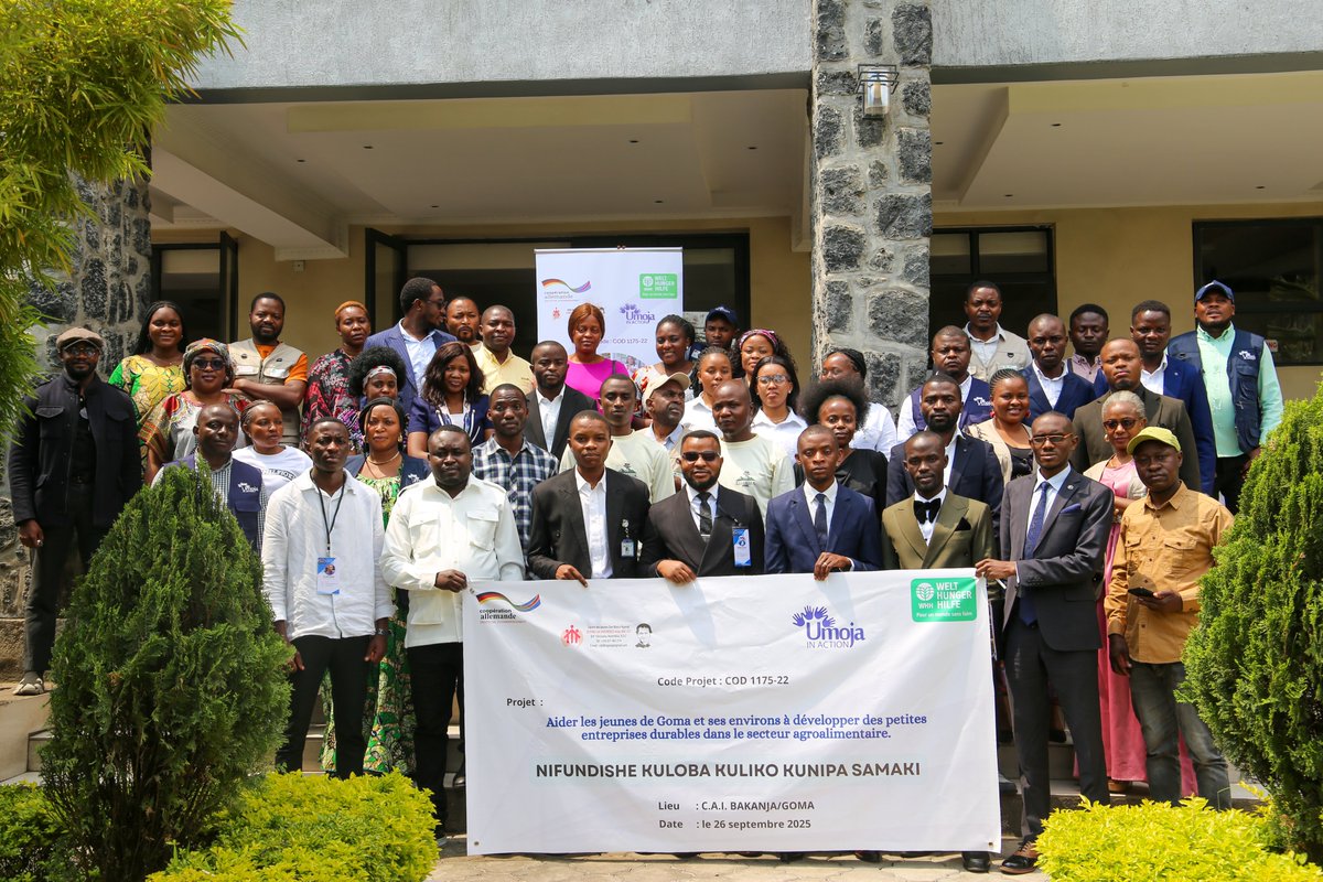 umojainaction's tweet photo. Concours de Plans d'Affaires agroalimentaires à Goma (26/09/25) par Umoja in Action,financé par Coopération Allemande/WHH. Transformer les AVEC en SARL pour booster l'accès aux ressources. 8 jeunes SARL, dont #RAISINGVIJANA  en tête, reçoivent un appui prioritaire. 
#AgroBusiness https://t.co/bhD9cCHq06