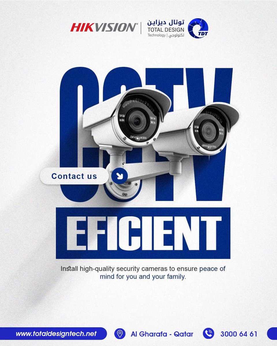TotalDesignTech's tweet image. 📹✨ أمان بيتك يبدأ من هنا!
مع كاميرات Hikvision عالية الجودة من توتال ديزاين تكنولوجي 🏡🔒
استمتع براحة البال وحماية عائلتك على مدار الساعة ⏰👀
📍 الغرافة – قطر
📞 30006461
🌐 totaldesigntech.net
#كاميرات #مراقبة #أمن #فلل_قطر #توتال_ديزاين #حماية_عائلتك #Hikvision…
