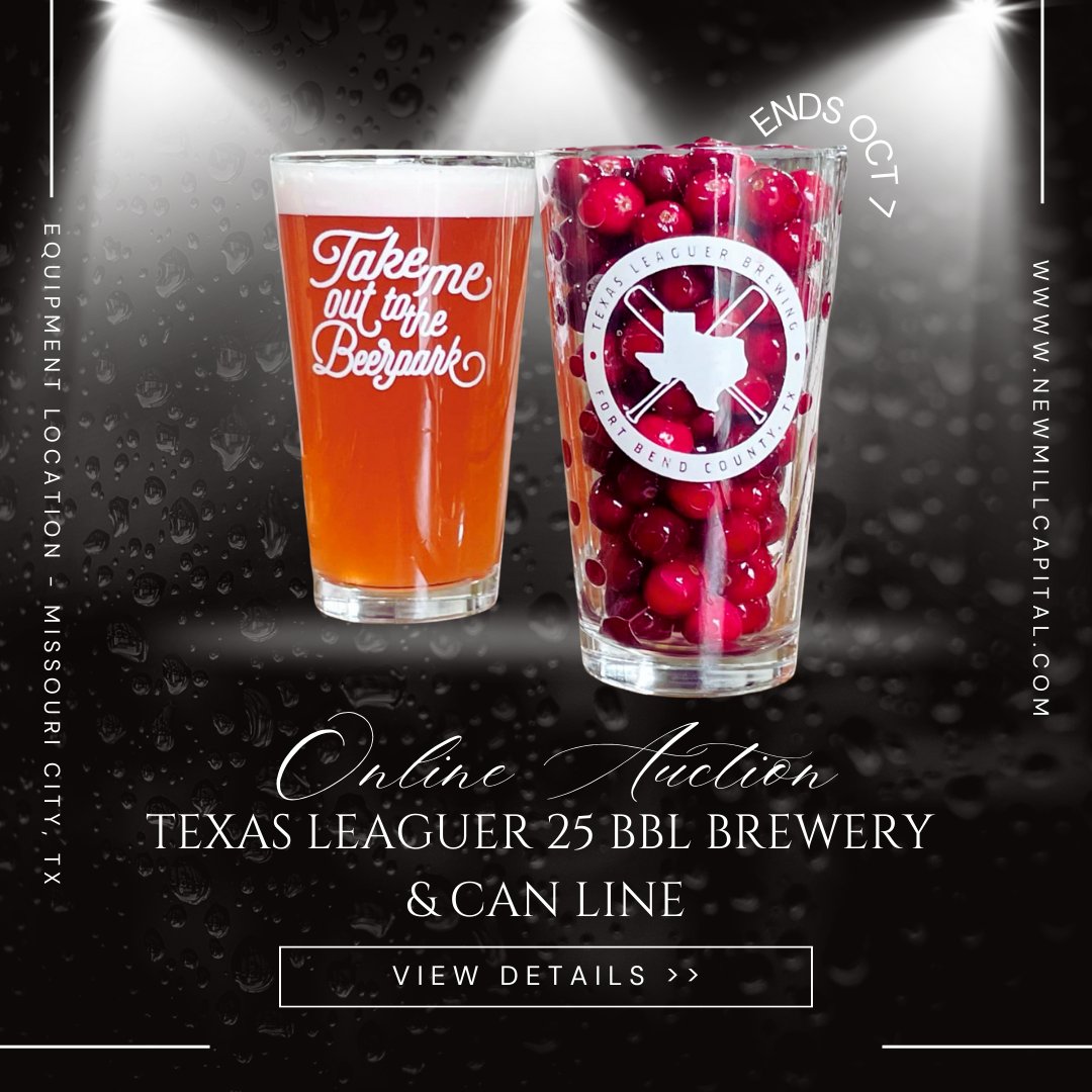 BIDDING OPEN - Texas Leaguer 25 BBL Brewery &amp; Can Line. ow.ly/UcZb50X3IMu #onlineauction #auction #newmillcapital #brewery #brewhouse #craftbeerbrewing #brewbound #brewbids #equippedbrewer #TX #missouricity #fermenters #britetank #canningline