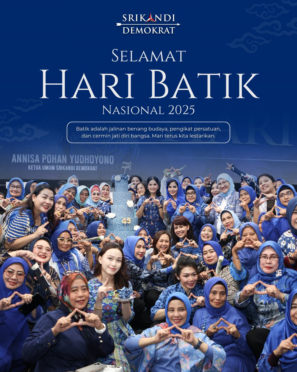 SrikandiPD's tweet photo. Sebagai Srikandi Demokrat, mari kita terus lestarikan warisan luhur ini agar tetap hidup dan menjadi kebanggaan Indonesia di mata dunia. π
#HariBatikNasional #SrikandiDemokrat #LestarikanBatik https://t.co/D3vZ74p3NT