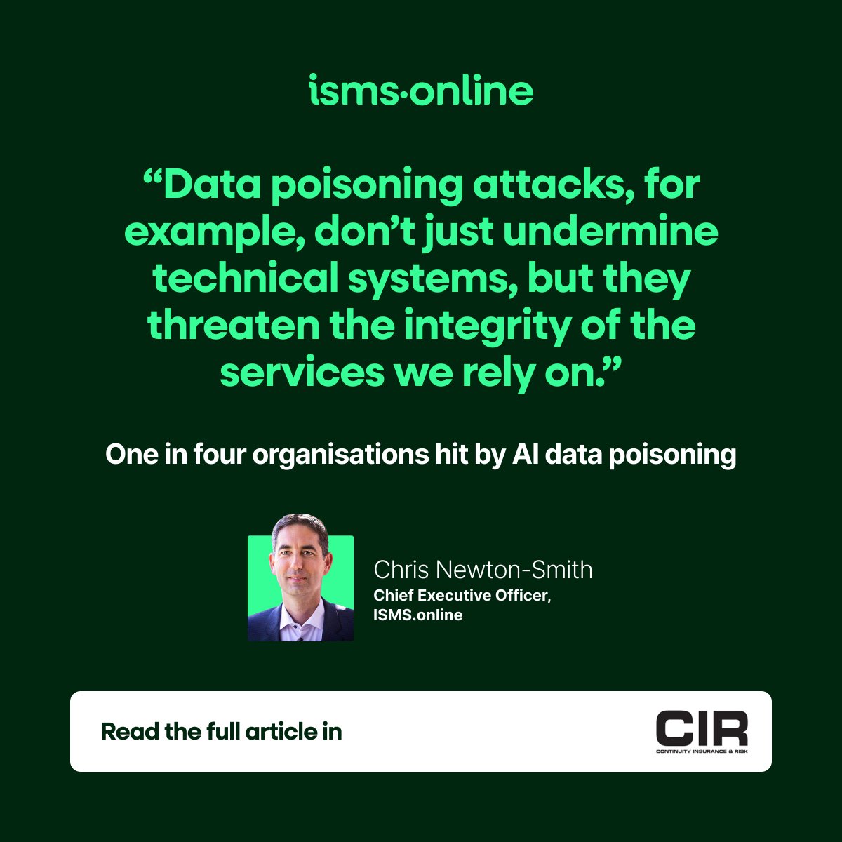 One in four (26%) of organisations have been hit by #AI #DataPoisoning in the past year, our State of Information Security Report 2025 found. For <a href="/CIR_Magazine/">CIR Magazine</a>, our CEO, Chris Newton-Smith, shares his thoughts on AI-driven #Cyber threats: cirmagazine.com/cir/c202509170…