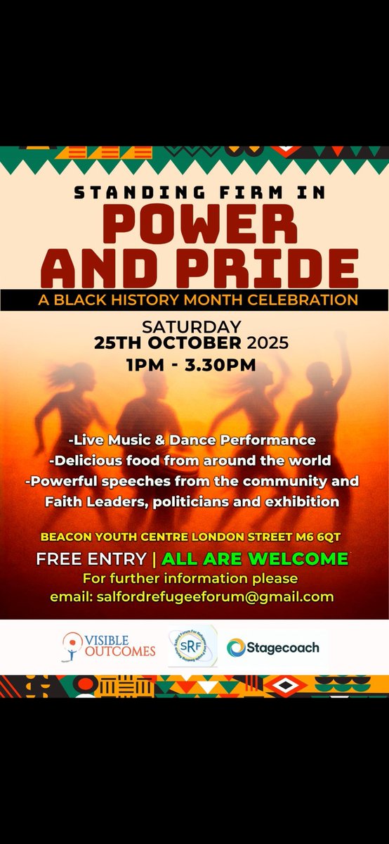 You are welcome to join us for our Black History Month Celebration 
A time to reflect on the past, celebrate the present and look forward to the future through music,dance and food.Thank you to organisers , partners <a href="/VisibleOutcomes/">Visible Outcomes</a> and funders