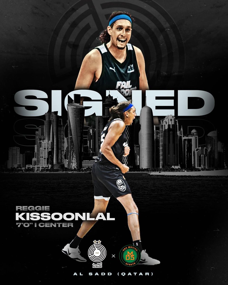 OneMotiveSports's tweet photo. ‼️OMS CLIENT CONTRACT SIGNING‼️ We are thrilled to announce that longtime client, Reggie Kissoonlal @ReggieK_ has signed with Al Sadd SC in Doha, Qatar for Year 7 of his career! 

Reggie has spent the last 3 years in the G League and has also played in Cyprus, Denmark and China. https://t.co/CxGzIMhsfm