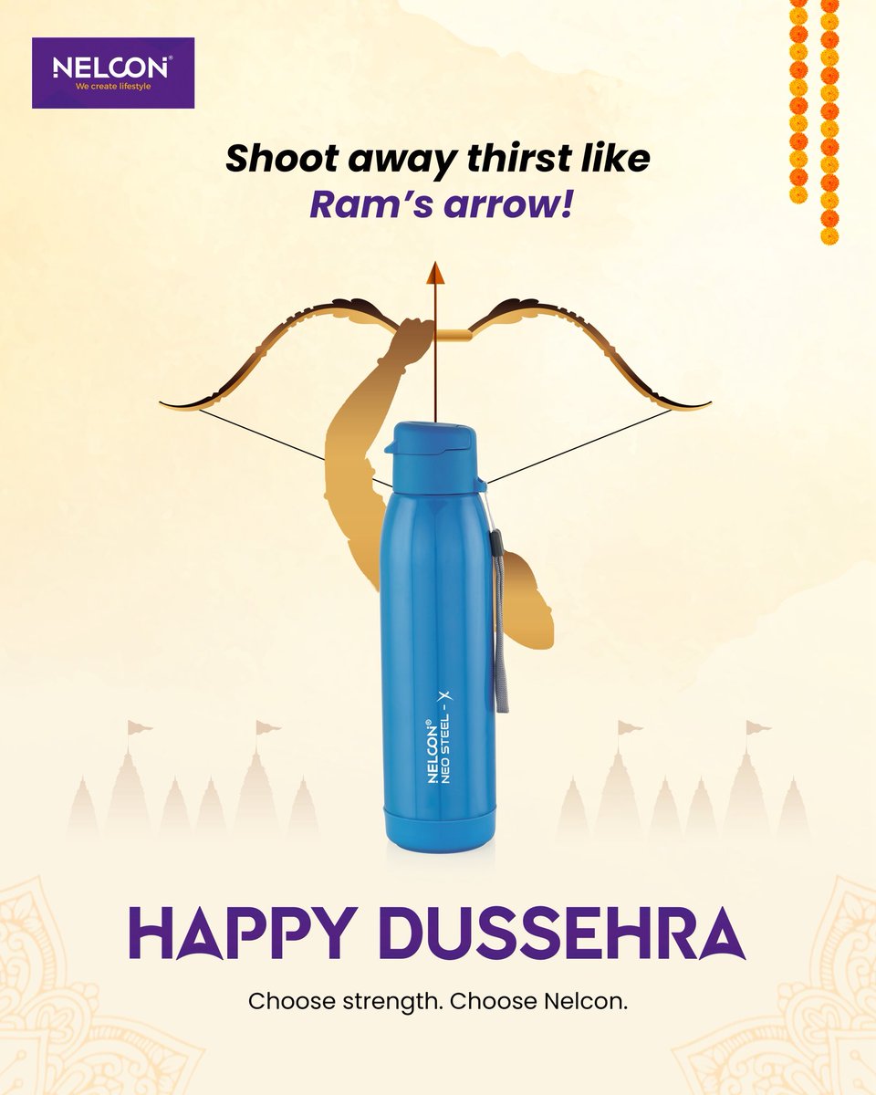 NelconL's tweet photo. This Dussehra, may truth, courage, and positivity always win.

(Nelcon, nelcon industries, bottle, steel bottle, steel, bottle for office, kids bottle, home and kitchenware, bottles, thermos, flask, water bottle)

#nelcon #nelconindustries #dussehra  #bottle #waterbottle https://t.co/b9aYo8ELyI