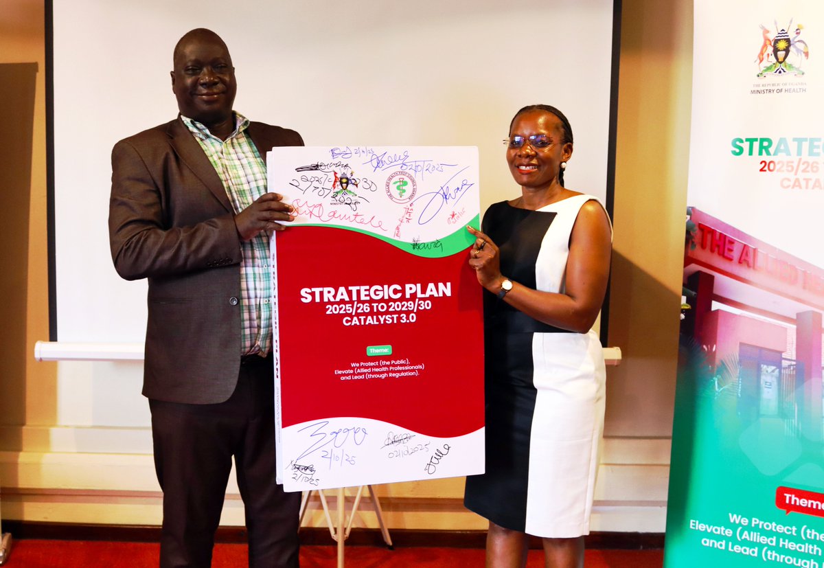 AHPC_Ug's tweet photo. We have launched the AHPC Strategic Plan 2025/26–2029/30 (CATALYST 3.0), unveiled today by our Governing Council Chairperson Prof. John Charles Okiria.📌 New Vision: “To be the leading health regulatory body in promoting public safety, ethical practice &amp; professional excellence." https://t.co/cYPUQb3JHf