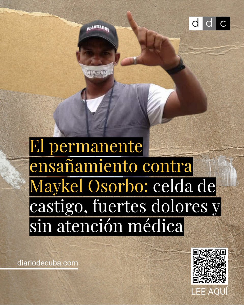 diariodecuba's tweet image. El #rapero y #PresoPolítico cubano #MaykelOsorbo lleva más de una semana en una celda de castigo como parte del esquema represivo diseñado por el régimen en su contra.

En dicho espacio de reclusión sufre "unos dolores muy fuertes en un brazo" y "ha pedido que lo lleven al médico