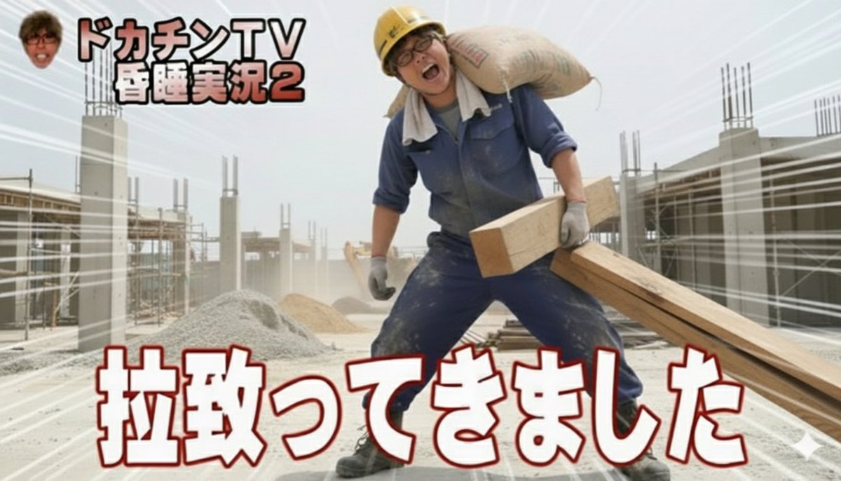Shame_mania's tweet photo. 【デとドが入れ替わった世界線】

でうもー！ドカチンTVのドカチンどー��！
(建設資材を)拉致ってきました！(有能) https://t.co/4ku0w4FJCE