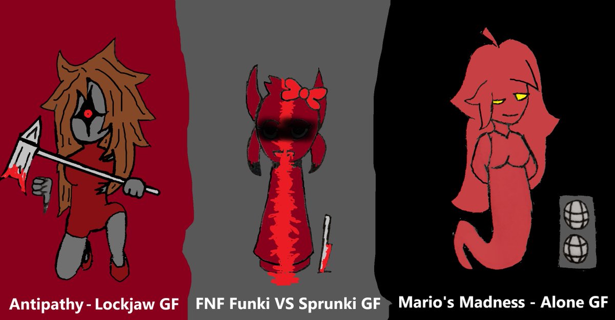 JackColgate1's tweet photo. #fridaynightfunkinmod #FNF #fnfgirlfriend #fnfgf #fnfmod #fnfmods #MariosMadness 
Antipathy - Lockjaw Girlfriend
FNF Funki VS Sprunki Girlfriend
Mario's Madness - Alone Girlfriend https://t.co/mX7Sw7wwiB