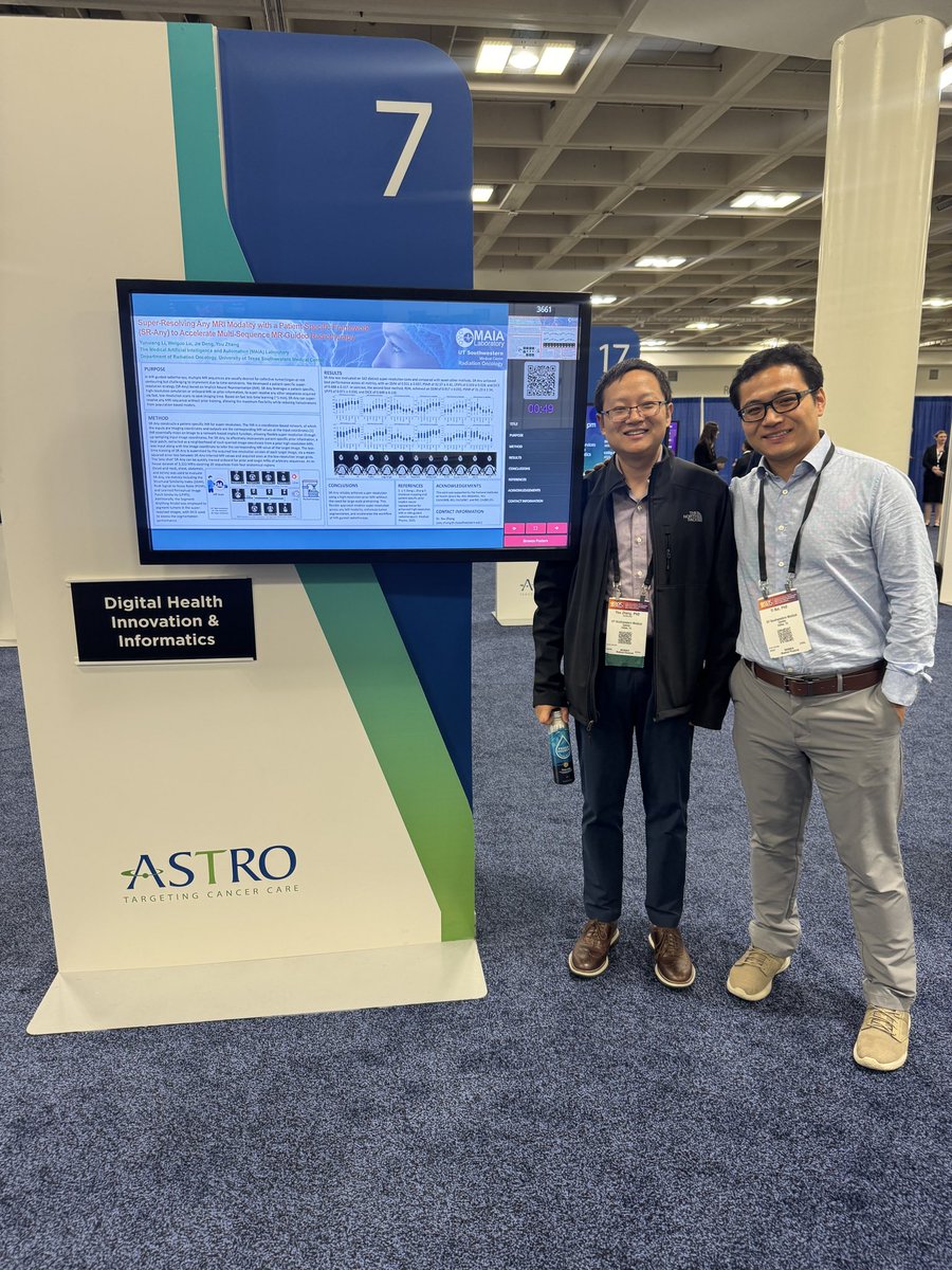 UTSW_RadOnc's tweet image. You Zhang, Ph.D., and Ti Bai, Ph.D, two of our medical physicists presented their posters during a session on Hematologic Malignancies, Digital Health Innovation and Informatics! #ASTRO25