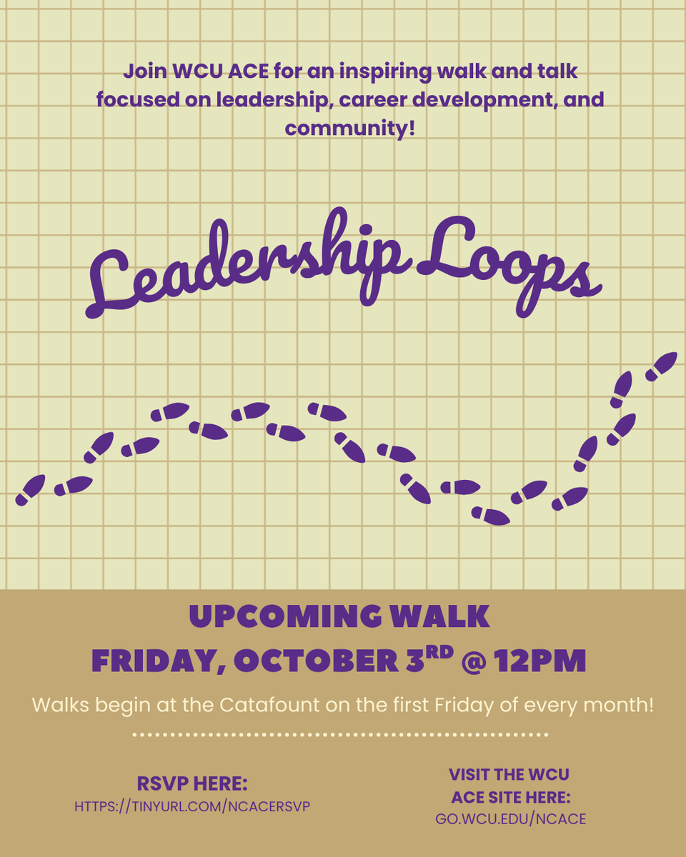Dr. Kelli R. Brown (@wcuchancellor) on Twitter photo Join WCU's ACE Chapter for a walk around campus as they connect with colleagues and support women in higher education. Allies, advocates, and anyone passionate about career advancement and leadership — come walk with them! RSVP: tinyurl.com/ncacersvp Join WCU's ACE Chapter for a walk around campus as they connect with colleagues and support women in higher education. Allies, advocates, and anyone passionate about career advancement and leadership — come walk with them! RSVP: tinyurl.com/ncacersvp