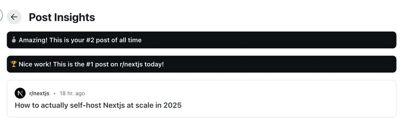 ZachKazanski's tweet photo. Our blog post "How to Self-host Nextjs at Scale" is the number one post in the Nextjs subreddit today. Pretty cool.

https://t.co/9nZYtPPBqj https://t.co/8MoyvkYSZ7