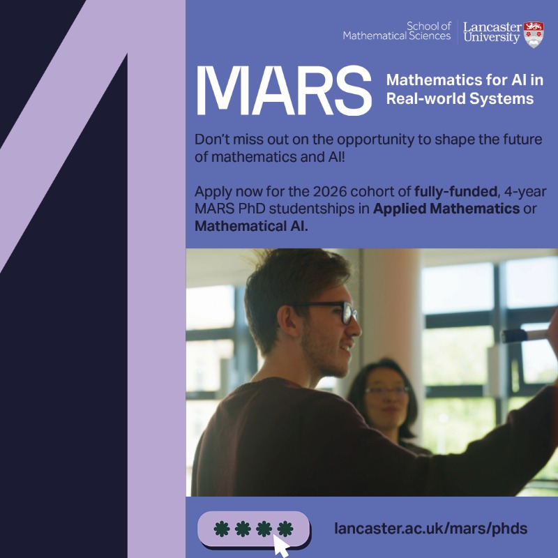 LancsUniSciTech's tweet photo. MARS is a UK Centre for research and teaching in mathematics underpinning applications of Artificial Intelligence (AI) to real-world systems. Why not join us?
