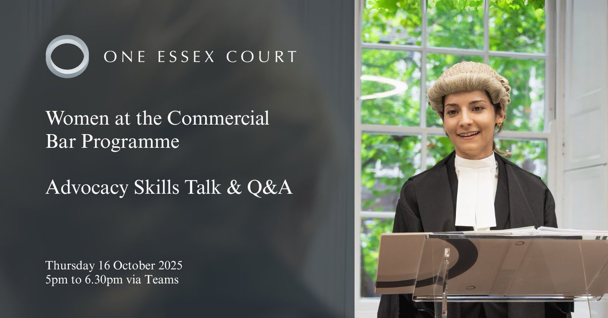 On Thursday 16 October, we will host the first event in our Women at the Commercial Bar Programme: Advocacy Skills Talk and Q&amp;A, 5pm to 6.30pm

Register here lnkd.in/ezT-5dYg

Find out more about our Women at the Commercial Bar Programme here lnkd.in/evCMhxAA