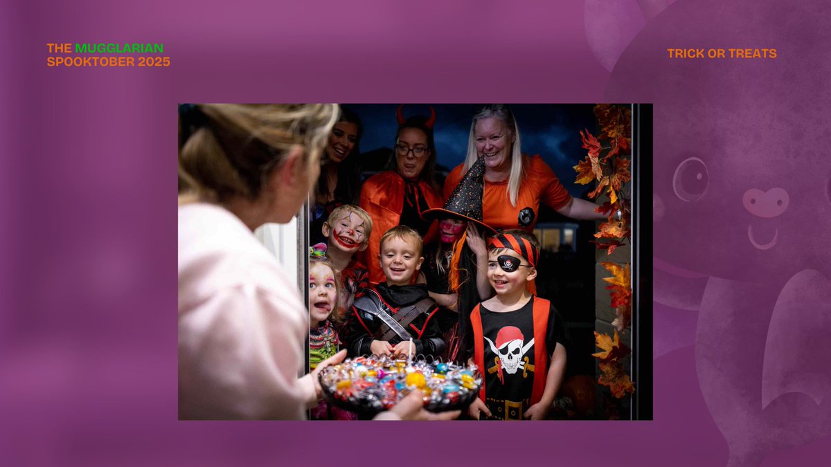 ㅤ
“Di dunia Muggle, anak-anak biasanya merayakan Halloween dengan memakai kostum, bisa berupa hantu, penyihir, atau tokoh favorit mereka. Lalu mereka berkeliling rumah sambil berkata ‘Trick or treat!’ dan tradisi ini berakhir dengan kumpulan permen. Seru sekali, ya?” ujarnya.
ㅤ