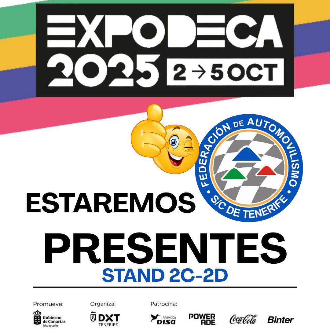 📢 La #FIASCT te espera en #EXPODECA2025 🚦
📍 Stands 2C y 2D en el Recinto Ferial de Tenerife
🎁 Regalo seguro + sorteos

#DeportesTenerife #TenerifeDespiertaEmociones

<a href="/DXTenerife/">Deportes Tenerife</a> <a href="/VisitTenerifeES/">VisitTenerifeES</a> <a href="/CabildoTenerife/">Cabildo de Tenerife</a> <a href="/IdecoGestion/">Ideco Gestión</a>