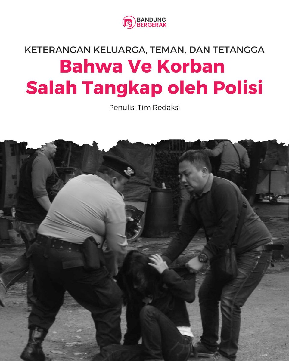 Kisah yang menimpa Ve ini hanyalah satu dari sekian banyak kisah yang terjadi pada aksi demonstrasi kemarin. Keluarga berharap Ve bisa bebas tanpa syarat, terlebih dirinya adalah tulang punggung keluarga. 

Baca artikelnya di BandungBergerak! 

bandungbergerak.id/article/detail…