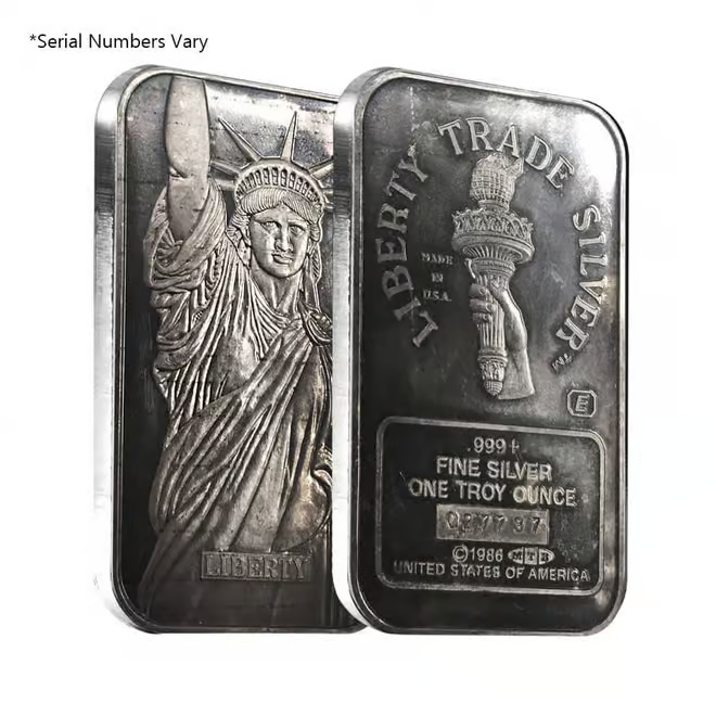 BullionEx's tweet image. For #ThrowbackThursday, we're appreciating a true classic: the 1986 Engelhard MTB Liberty bar.

There's a special character to vintage silver from legendary refiners that you just can't replicate.

What's your favorite vintage bar?

#TBT #VintageSilver #Engelhard #SilverStacking