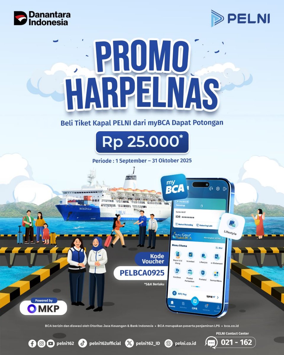 elctrzn_barito's tweet photo. Mulai 1 September 2025 hingga 31 Oktober 2025, pesan tiket kapal PELNI dari myBCA makin hemat dengan potongan harga sebanyak Rp 25.000,-🎉💫

Syarat dan ketentuan berlaku ya!🥰 Mari Arungi Nusantara Bersama Kapal PELNI💫🚢

#PromoHarpelnasPELNI2025 https://t.co/RHKmpSFXqX