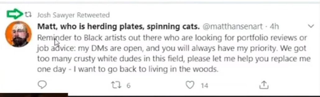 Reminder that the Art Director at Obsidian wants to replace all white devs.