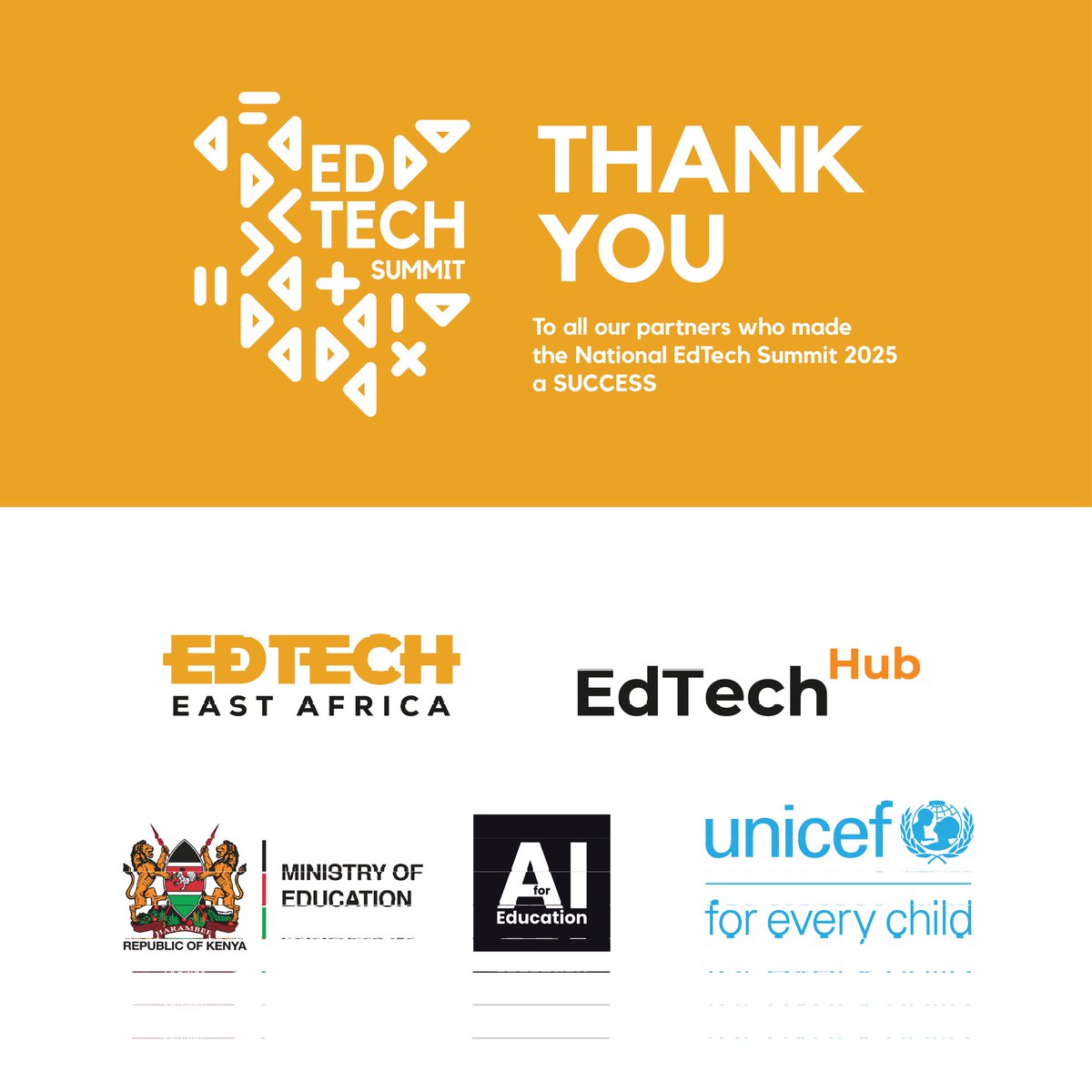 EdTechEAfrica's tweet photo. The #NationalEdTechSummit2025 was only possible because of the incredible support of our partners; @GlobalEdTechHub @EduMinKenya @AI-for-education.org and @UNICEF 

Your belief in this vision turned bold ideas into a movement for education transformation. Thank You!

#EdTech254 https://t.co/Imjp8j6Tex