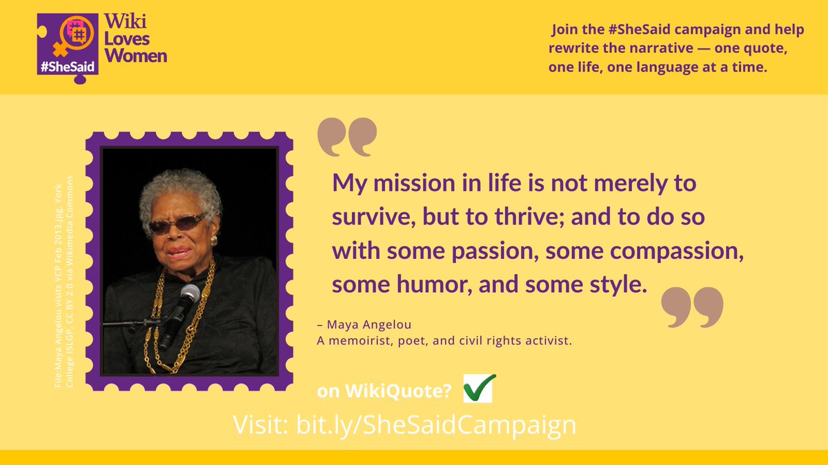 👉 Every quote matters. Every voice counts. 🌍💬

With #SheSaid2025 we’re amplifying women’s words on Wikiquote and pushing back on the gender gap on Wikipedia.

✨ Add a quote. Share the campaign. Celebrate women’s knowledge.

#SheSaid #WikiLovesWomen #KnowledgeEquity