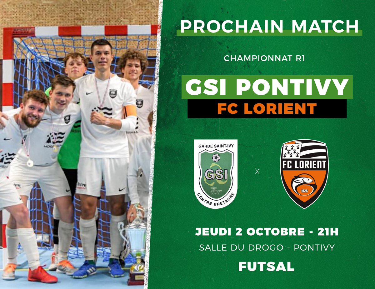 Rendez-vous à la salle du Drogo ce soir pour supporter notre équipe futsal contre le FC Lorient ! 

#KitArGwar💚🤍