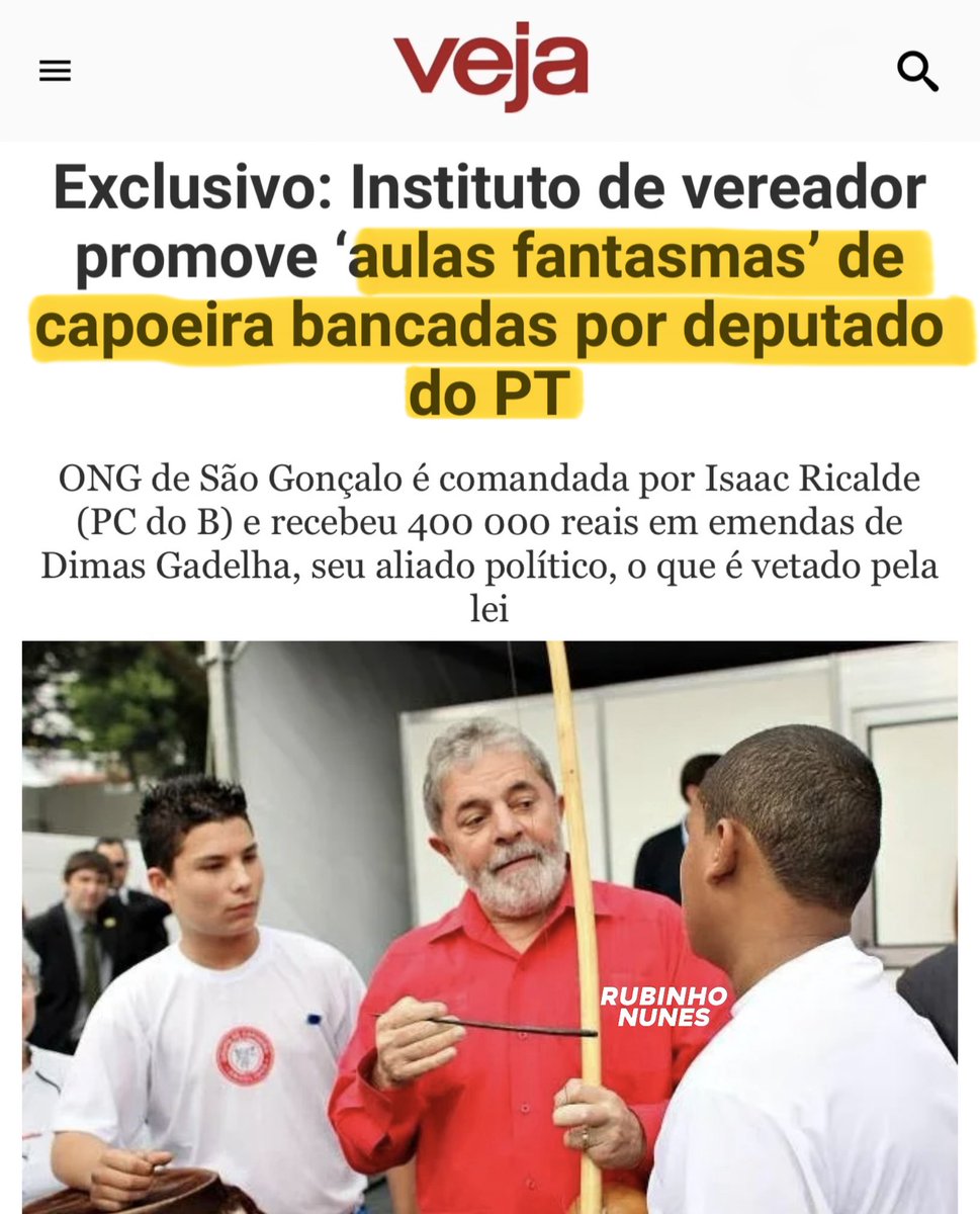 O PT conseguiu até transformar roda de capoeira em roda de corrupção.

Aula fantasma, verba desviada e, no fim, quem leva rasteira é sempre o brasileiro.