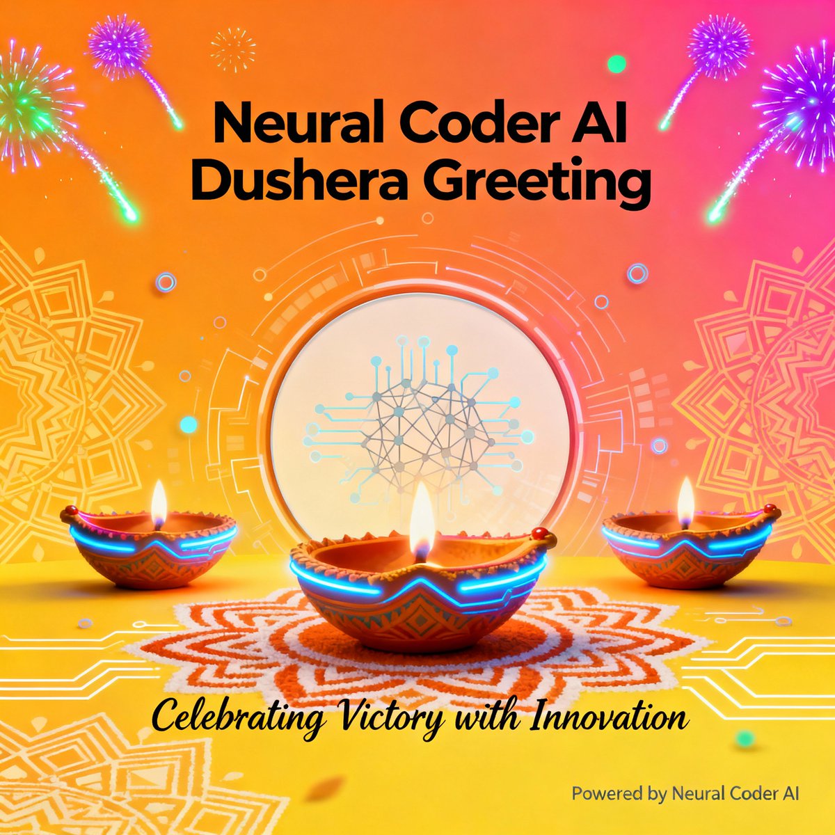 NeuralcoderAi's tweet image. As we celebrate the spirit of #dushera
A triumph of creativity, innovation, and new beginnings. As we embrace the future with AI-powered solutions, we continue to inspire growth, collaboration, and limitless possibilities. Wishing everyone a joyful and prosperous Dushera! 🌟