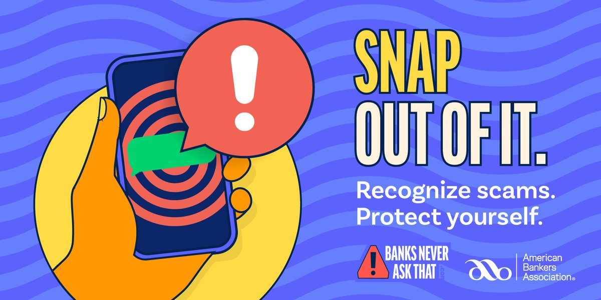 FANDCBANKMO's tweet photo. Scammers want your fear to do the clicking.
Real banks won’t text you into a trap.
🔓 Pause. Breathe. Snap out of it before you tap that link. #BanksNeverAskThat
Learn more: https://t.co/6h3eKW4xM1 https://t.co/or8ZaDelhQ
