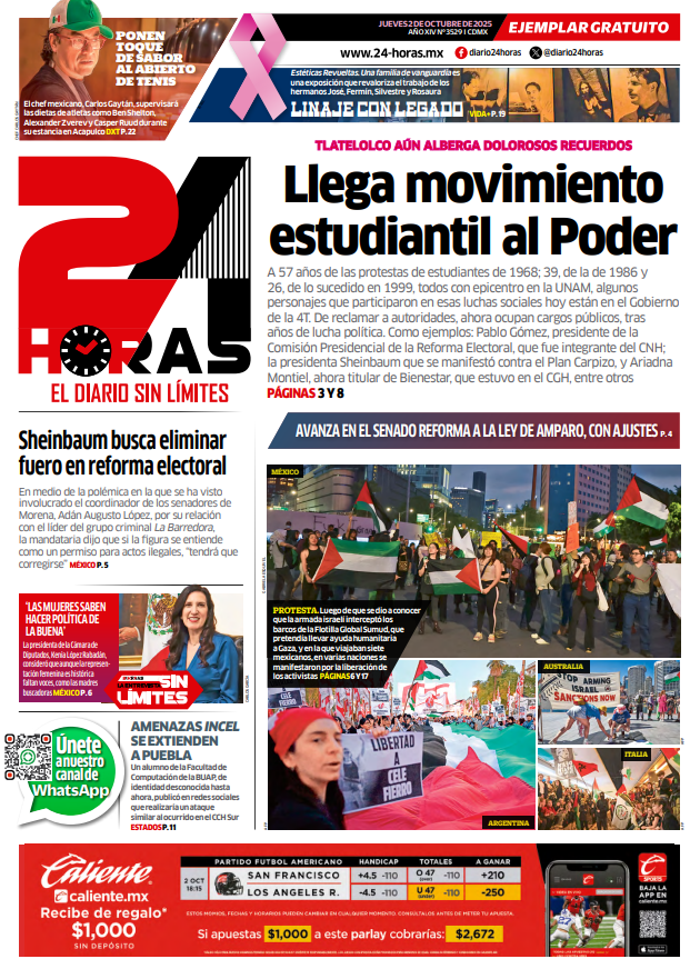 🗣️⚠️ #LaPortada de #24Horas

📌 Llega movimiento estudiantil al Poder

📌 Buscan eliminar fuero en reforma electoral

📌 Avanza en Senado la Ley de Amparo

Consulta aquí la edición completa sin costo

24-horas.mx/impreso-pdf/