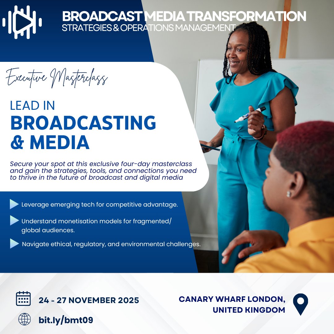 BcastinAfrica's tweet image. 🌍 Join our four-day intensive masterclass designed to equip you with the tools, strategies, and insights to stay ahead.
Register Now: bit.ly/bmt09 

#BroadcastMediaAfrica #broadcastingandmedia #executivemasterclass #leadinmedia