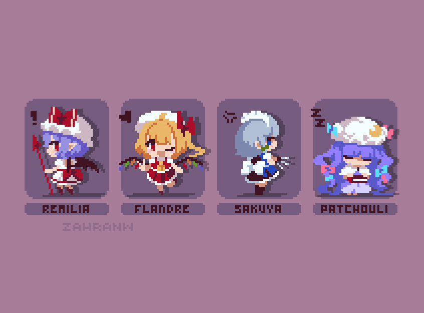 ZahranWorrell's tweet photo. Scarlet devil mansion girls

#pixelart #ドット絵 #東方Project https://t.co/wfMeqyRjJX