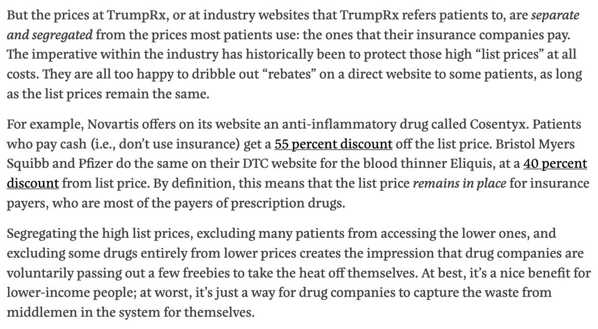 ddayen's tweet image. If you saw "Trump Rx" &amp;amp; thought of "Trump Steaks" &amp;amp; other grifts, you're right. You won't even be able to buy anything on Trump Rx; it just funnels to existing corporate rebate websites that don't touch the structural factors that keep drug prices high.
prospect.org/health/2025-10…
