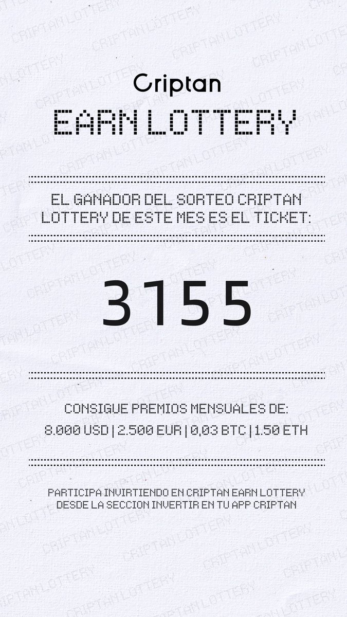 criptanapp's tweet image. 🎟️ Ya tenemos el número ganador del mes de Agosto en Earn Lottery.

Echa un vistazo al histórico de números ganadores 👇

criptan.com/earn-lottery/