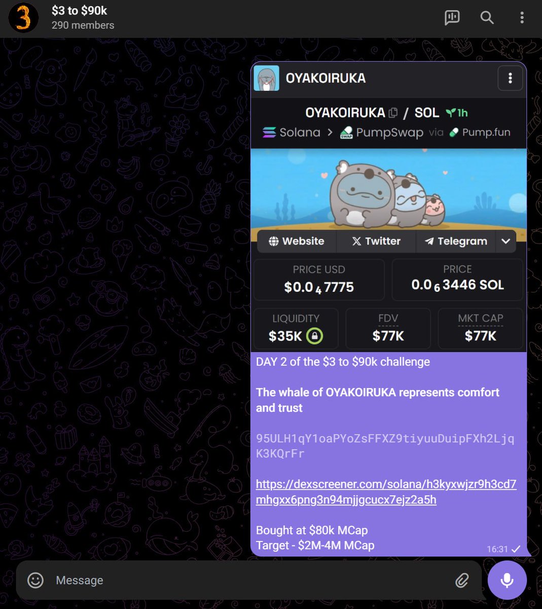 Shelpid_WI3M's tweet image. DAY #2 of the $3 to $90k challenge                      

Today, we bagged $OYAKOIRUKA 

Flipped at 3.9M MCap -48,7x gains            
Account balance: $3,311         

Adding 900 participants             
Accepted so far: 290/900                 

Wanna join? Here’s how:…